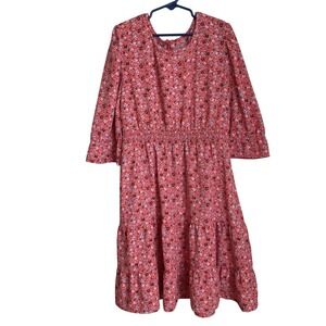 Wonder Nation Floral Tiered Dress Kids Size L 10-12 Red Excellent Smocked Boho